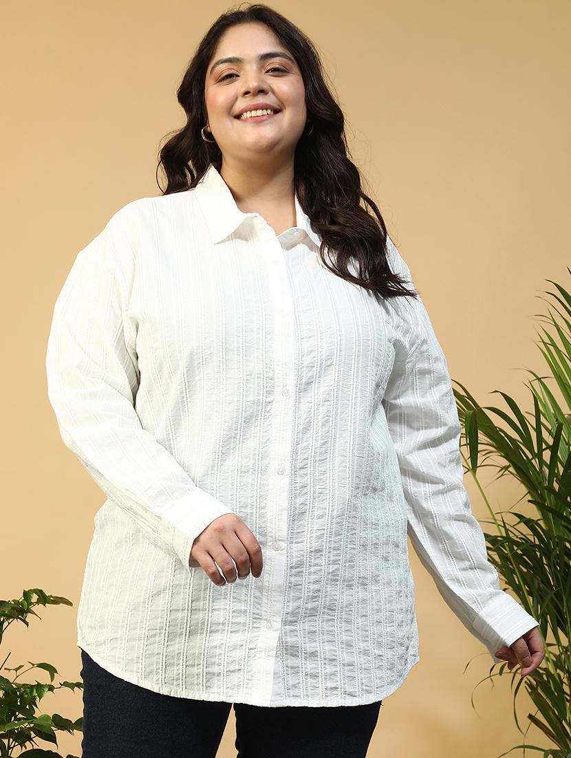 women plus size collared solid long sleeve shirt - 21940248 - Standard Image - 1