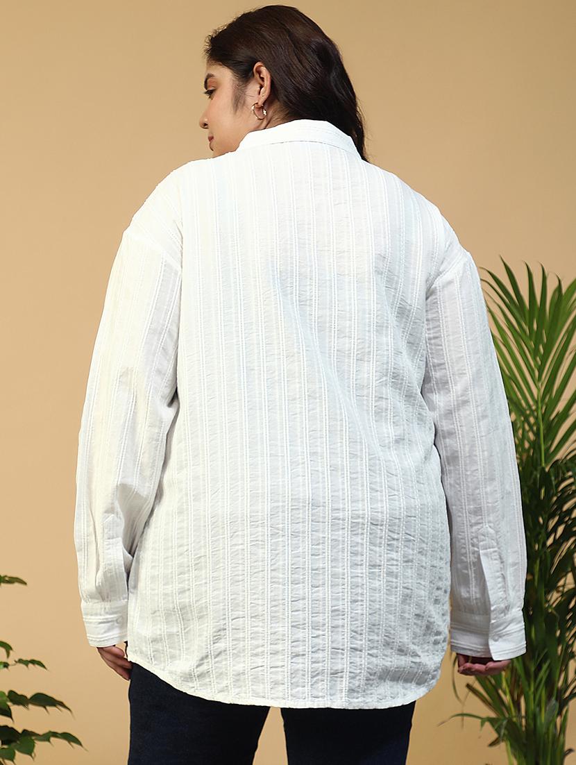 women plus size collared solid long sleeve shirt - 21940248 - Standard Image - 4