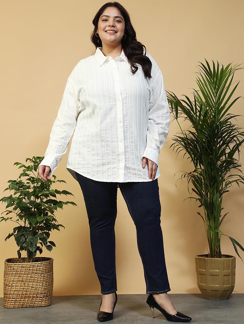 women plus size collared solid long sleeve shirt - 21940248 - Standard Image - 6