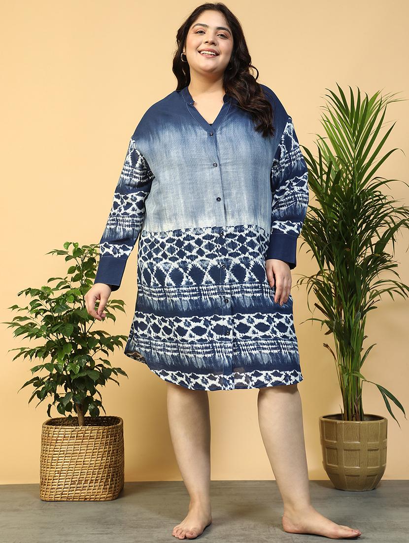 women plus size printed long sleeve shirt dress - 21940250 -  Standard Image - 1