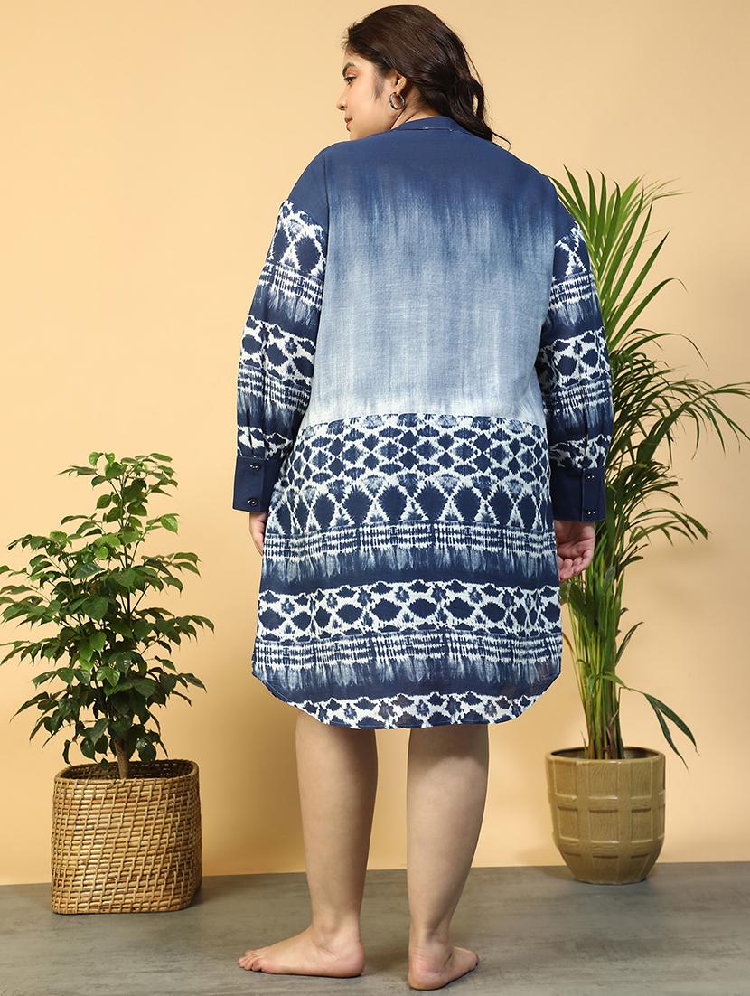women plus size printed long sleeve shirt dress - 21940250 - Standard Image - 4