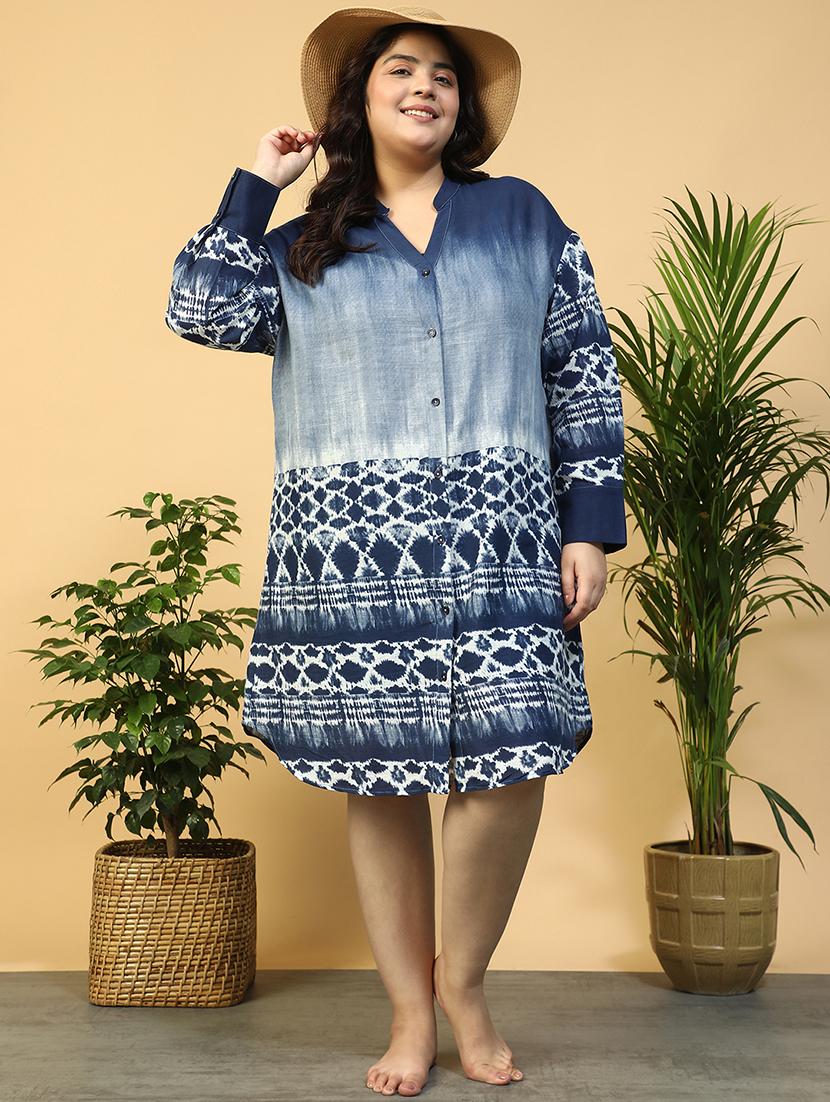 women plus size printed long sleeve shirt dress - 21940250 - Standard Image - 6
