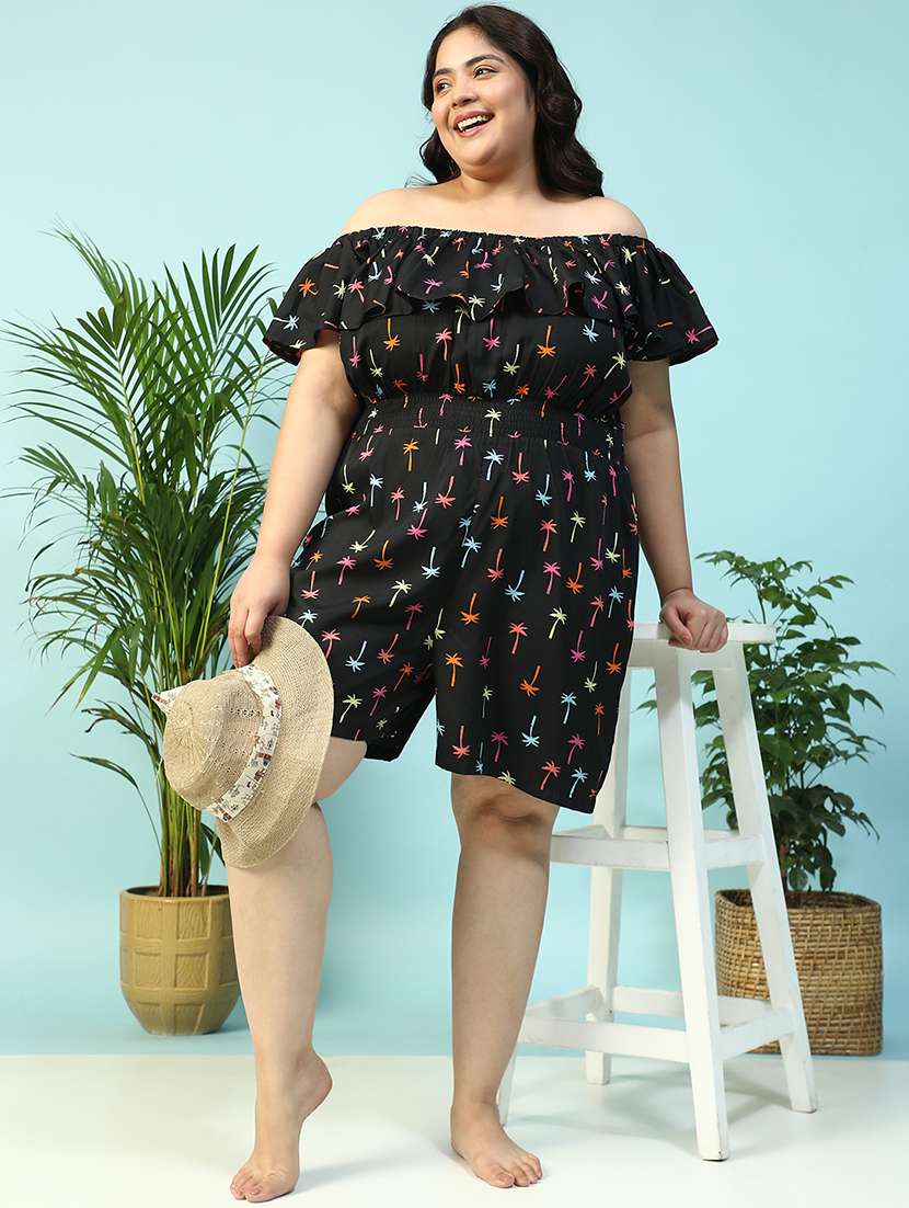 women plus size printed off shoulder romper  - 21940253 -  Standard Image - 4