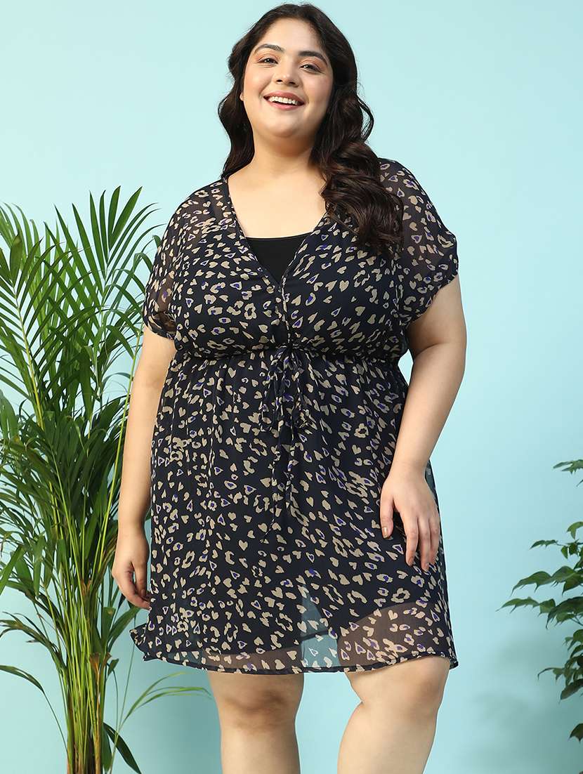 women plus size animal print long sleeve shirt dress - 21940258 -  Standard Image - 1
