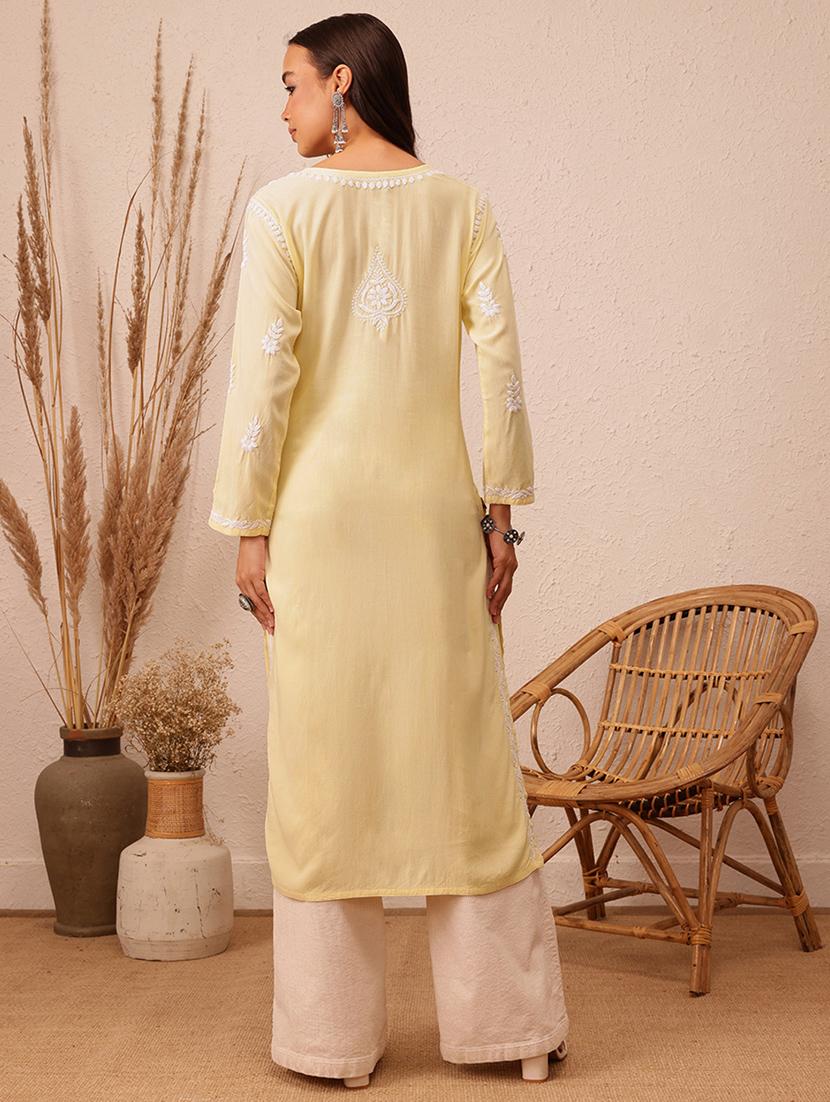 women chikankari long sleeve straight kurta - 21940268 - Standard Image - 4