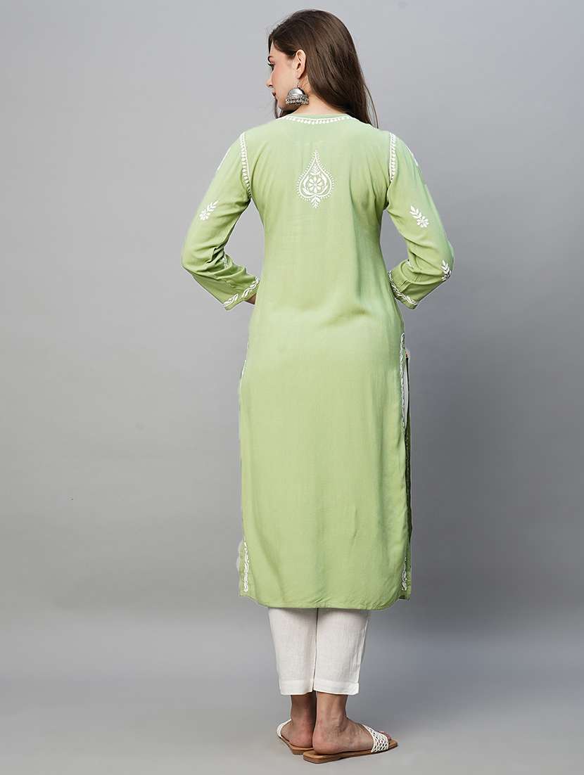 women chikankari long sleeve straight kurta - 21940269 -  Standard Image - 4