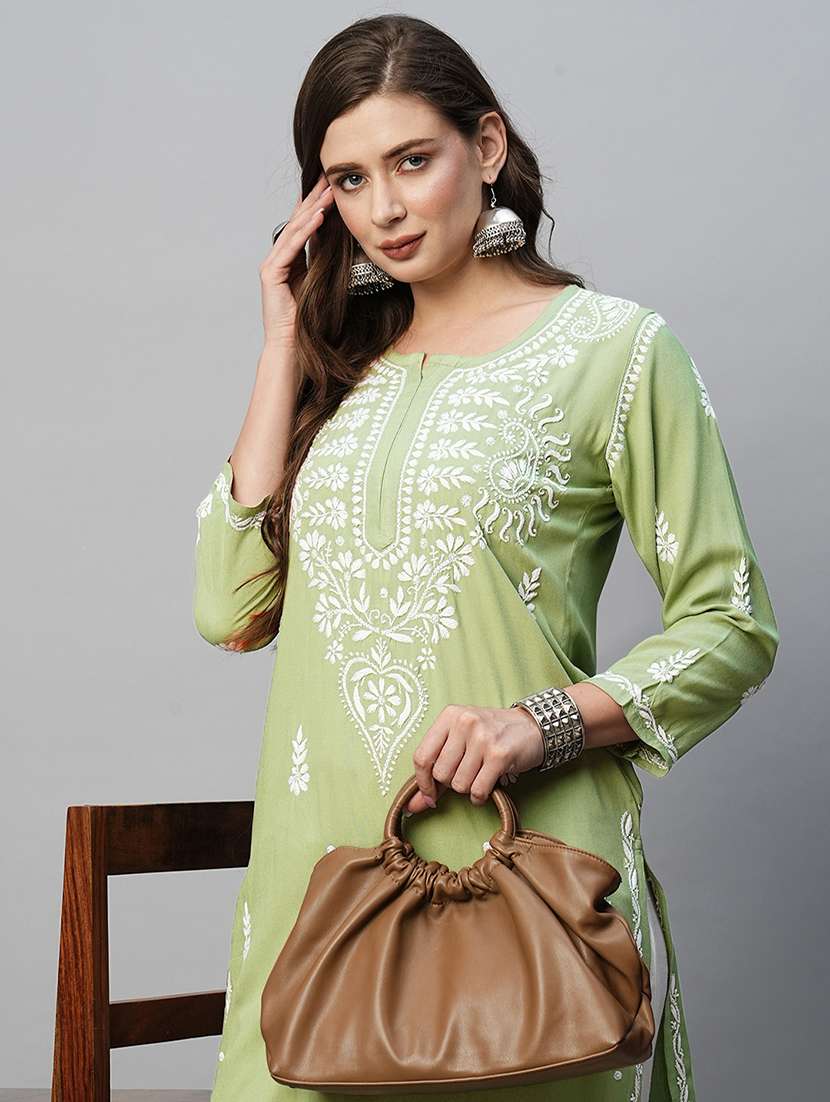 women chikankari long sleeve straight kurta - 21940269 -  Standard Image - 6