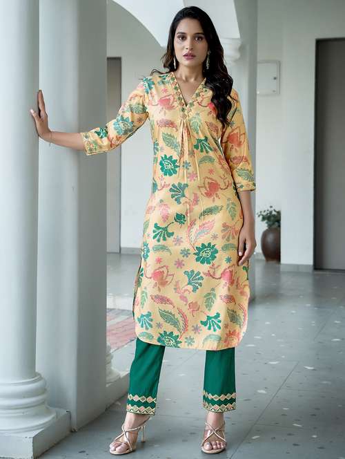 women three quarter sleeve kurta pant set - 21940405 -  Standard Image - 0
