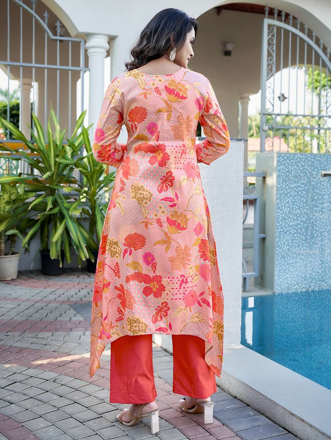 women three quarter sleeve kurta pant set - 21940407 -  Standard Image - 1