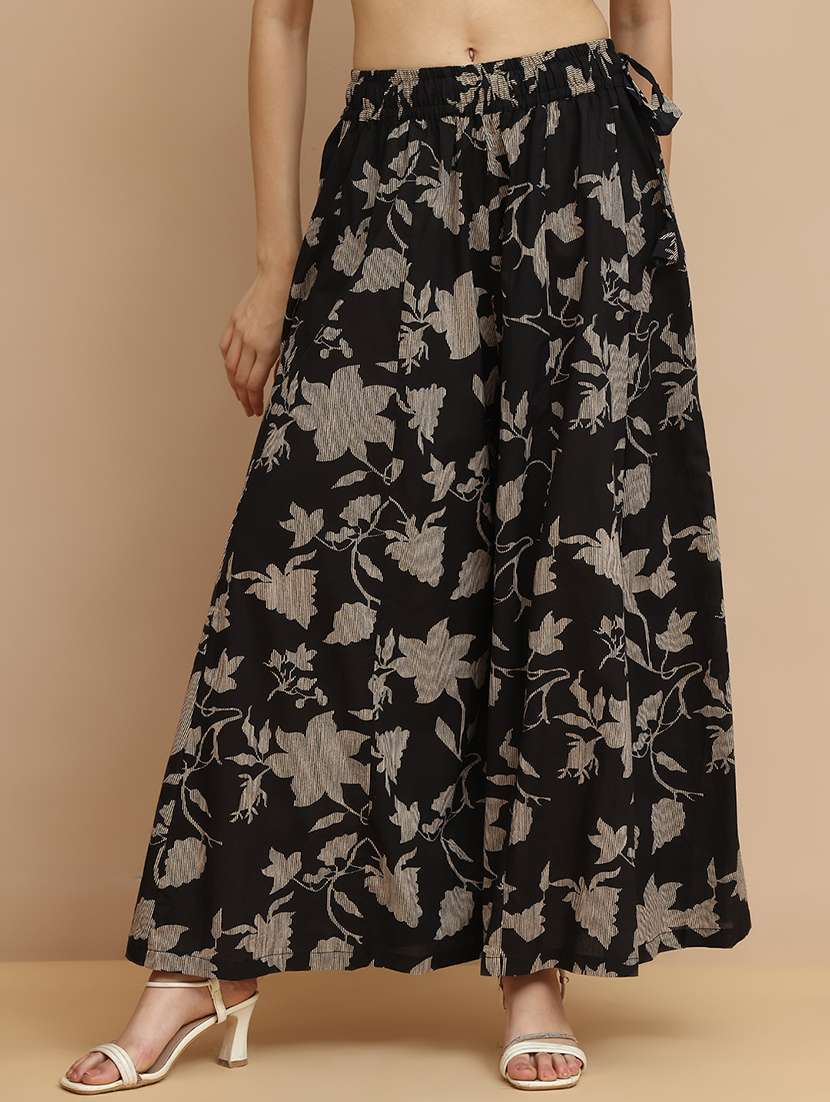 women floral printed mid rise flared palazzo - 21940417 -  Standard Image - 1