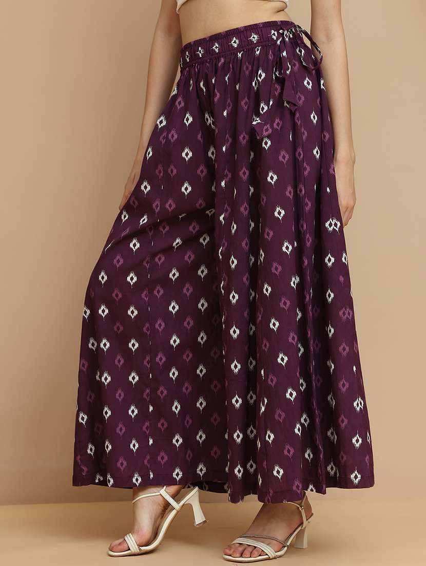 women printed mid rise flared palazzo - 21940418 -  Zoom Image - 0