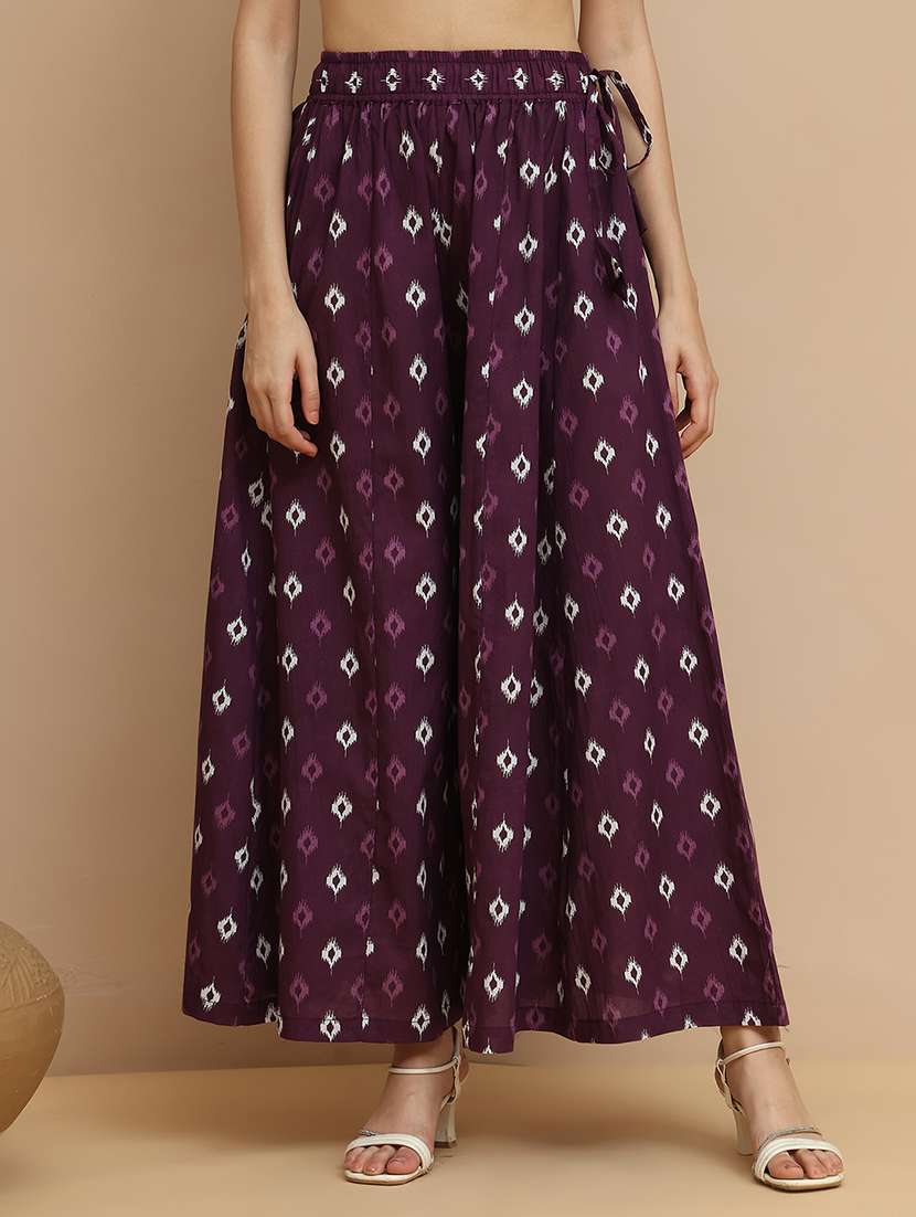 women printed mid rise flared palazzo - 21940418 -  Standard Image - 1