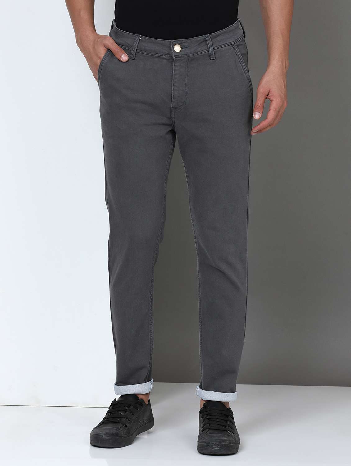 men solid mid rise full length jeans