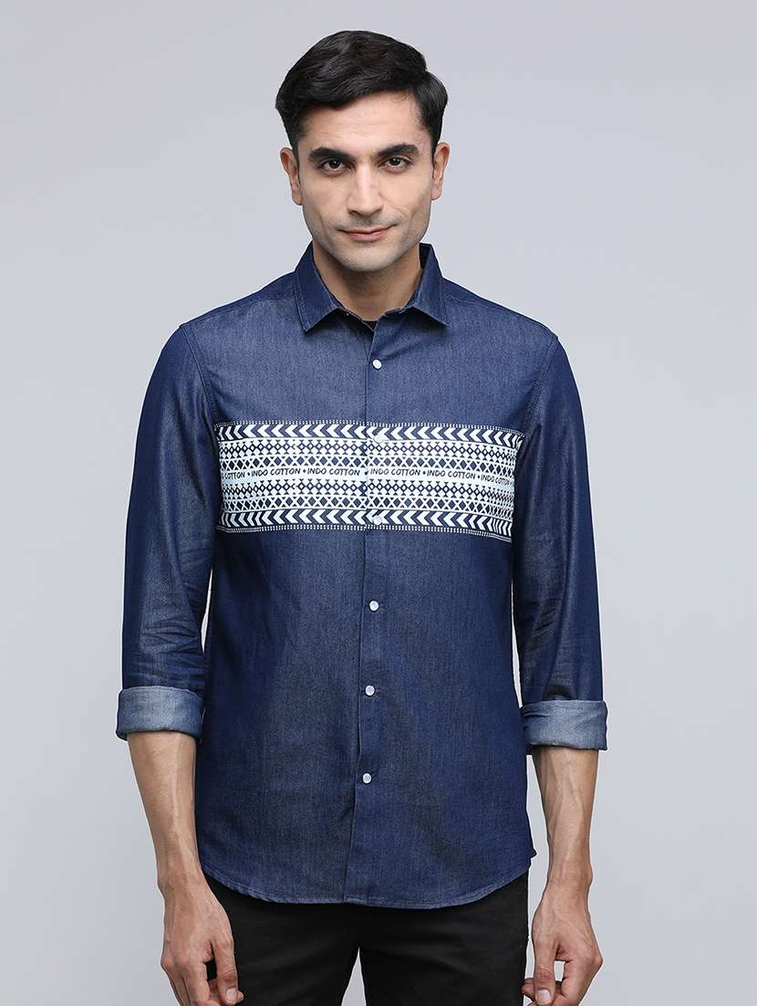 men printed long sleeve regular fit casual shirt
