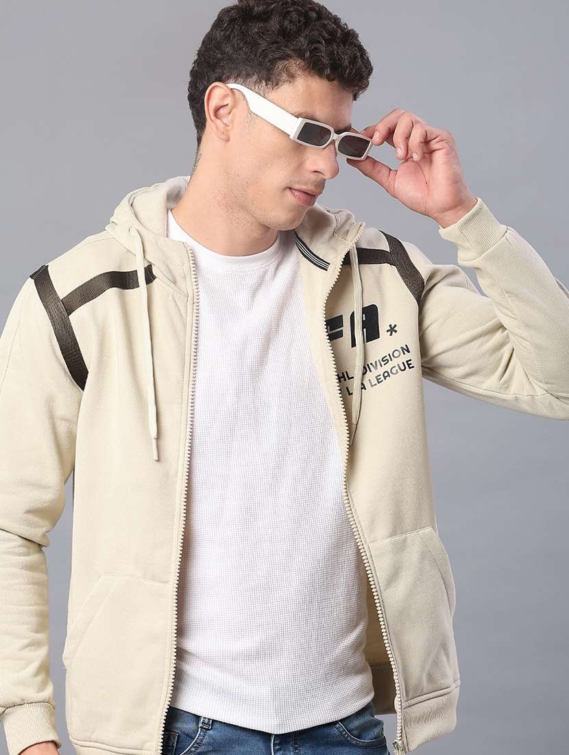 men printed long sleeve hooded sweatshirt