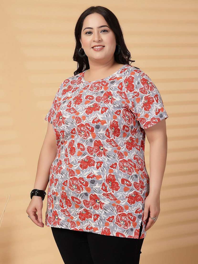 women plus size floral print short sleeve t-shirt - 21940823 - Standard Image - 1