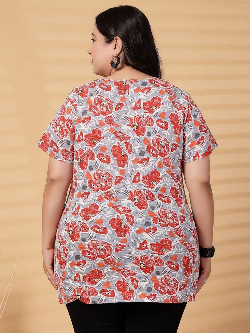 women plus size floral print short sleeve t-shirt - 21940823 - Standard Image - 4