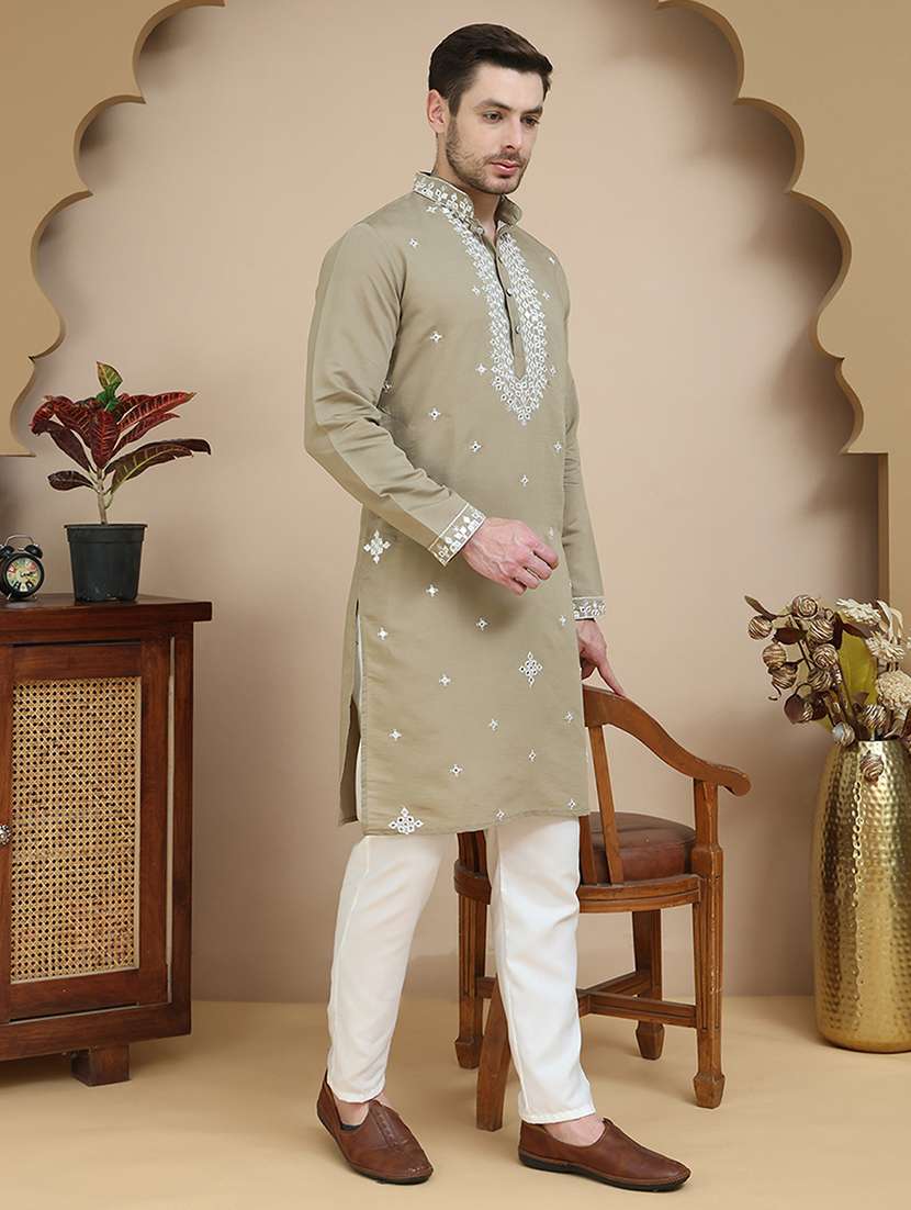 men mandarin neck kurta pyjama ethnic wear set - 21940859 -  Standard Image - 1