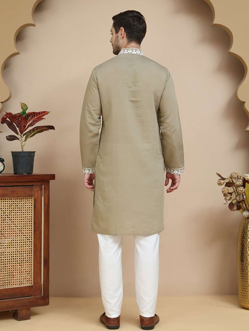 men mandarin neck kurta pyjama ethnic wear set - 21940859 -  Standard Image - 4