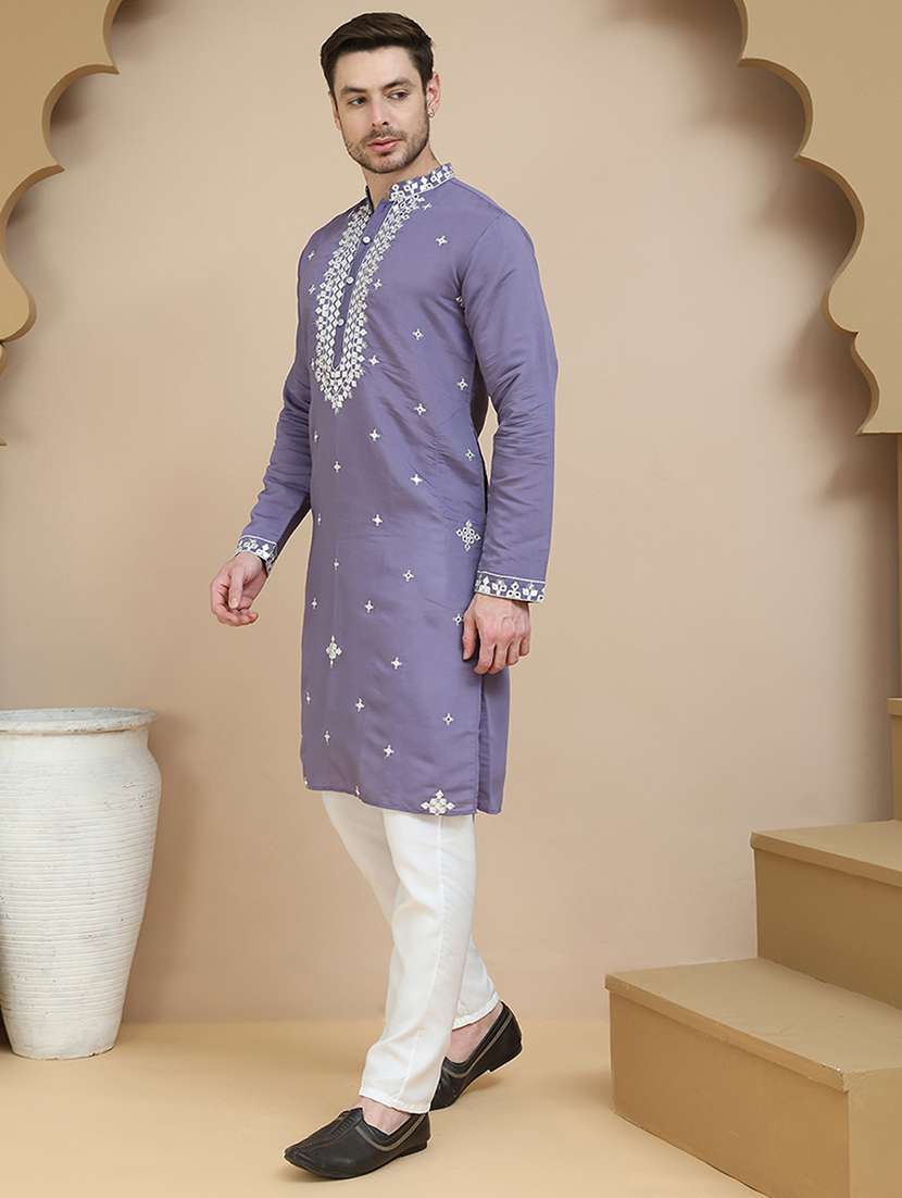 men mandarin neck kurta pyjama ethnic wear set - 21940861 -  Standard Image - 1