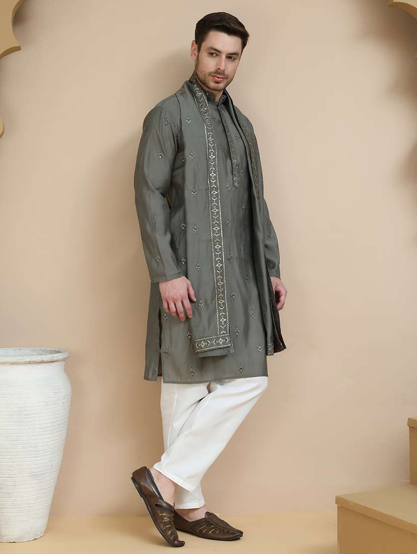 men mandarin neck kurta pyjama ethnic wear set - 21940862 -  Standard Image - 1
