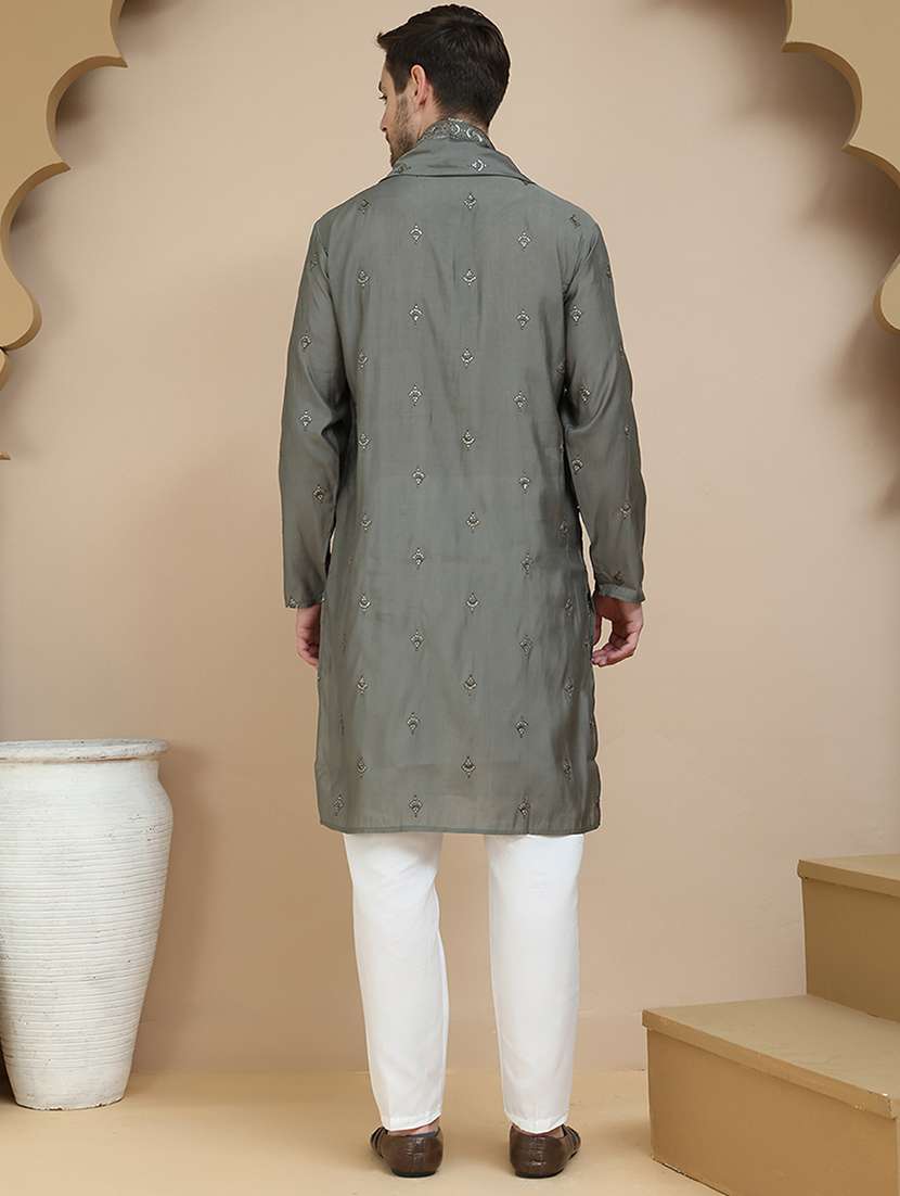 men mandarin neck kurta pyjama ethnic wear set - 21940862 -  Standard Image - 4