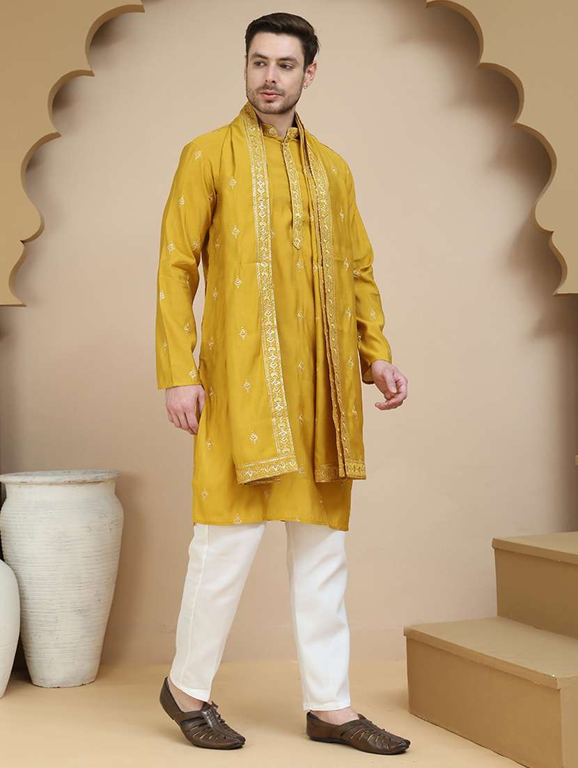 men mandarin neck kurta pyjama ethnic wear set - 21940863 -  Standard Image - 1