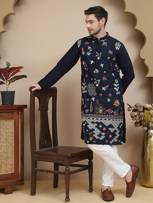 men mandarin neck kurta pyjama ethnic wear set - 21940865 - Standard Image - 0