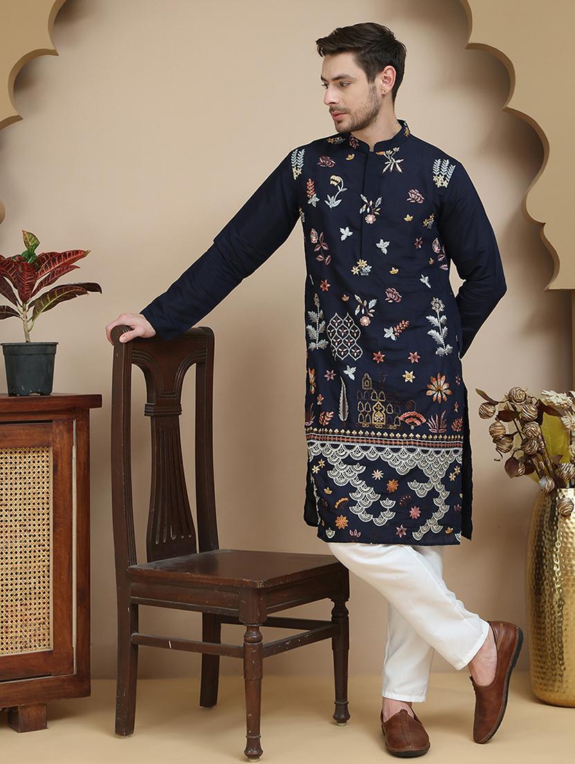 men mandarin neck kurta pyjama ethnic wear set - 21940865 - Zoom Image - 0