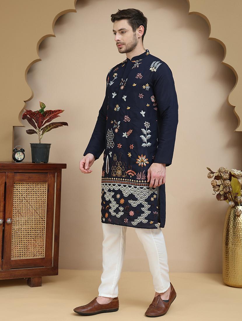 men mandarin neck kurta pyjama ethnic wear set - 21940865 -  Standard Image - 1