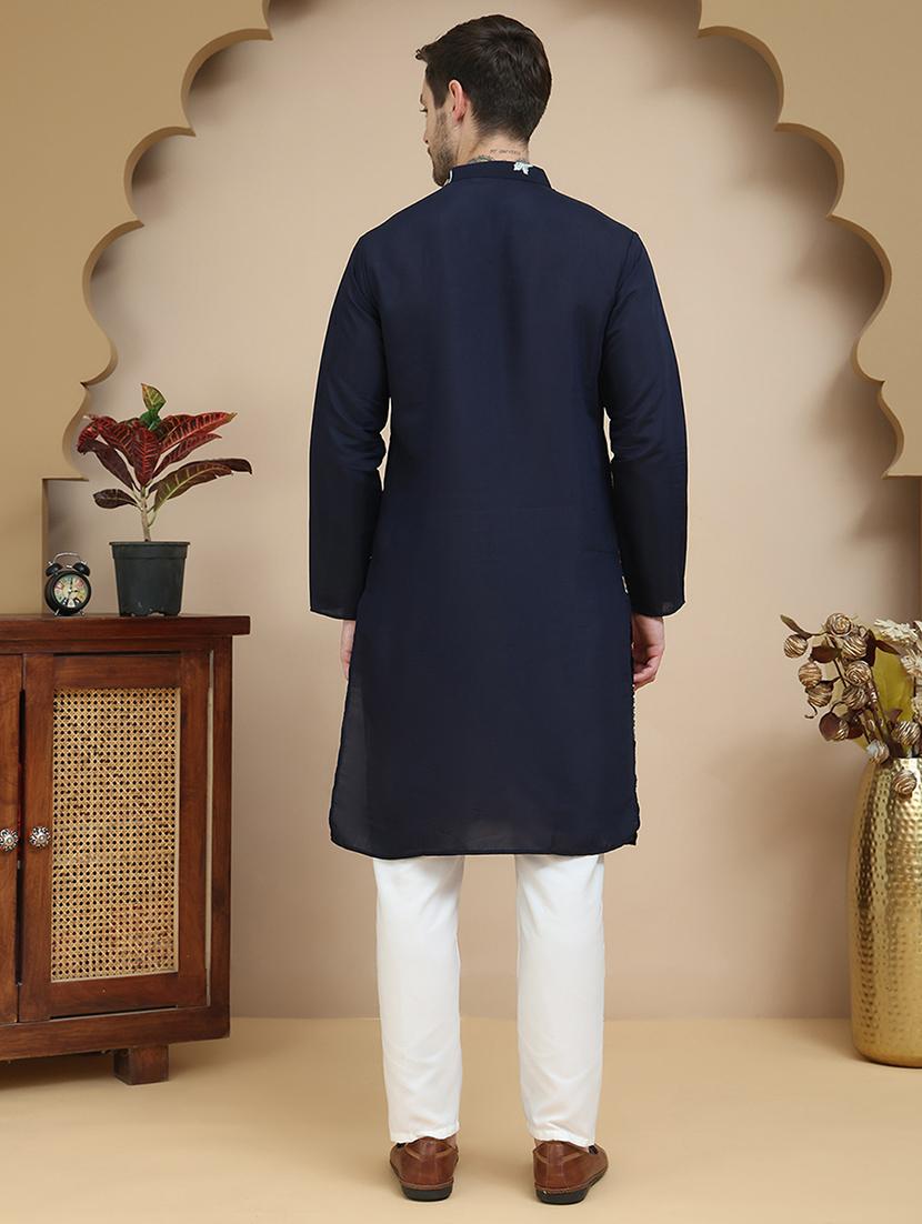 men mandarin neck kurta pyjama ethnic wear set - 21940865 - Standard Image - 4