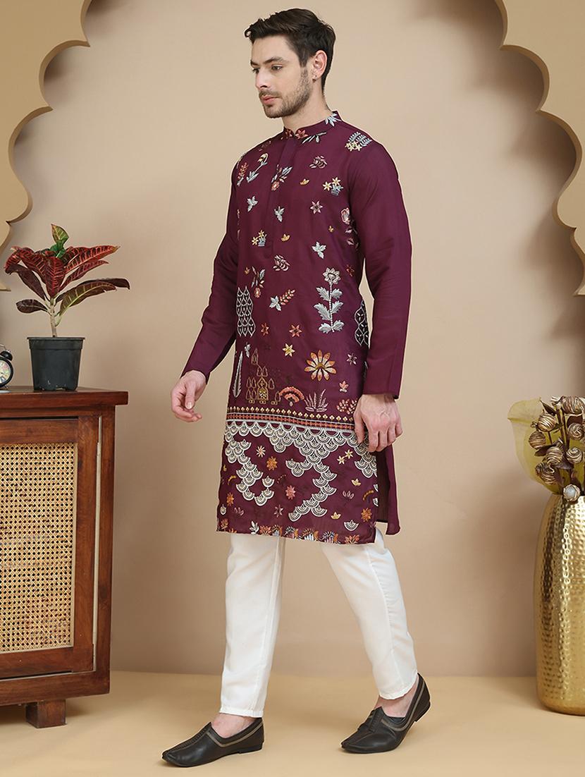 men mandarin neck kurta pyjama ethnic wear set - 21940866 -  Standard Image - 1