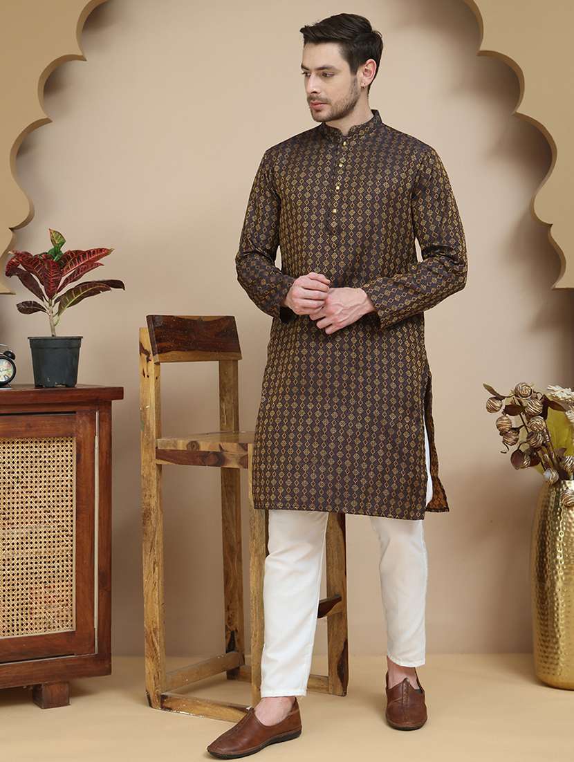 men mandarin neck kurta pyjama ethnic wear set