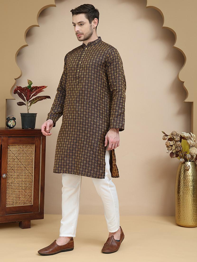 men mandarin neck kurta pyjama ethnic wear set - 21940867 - Standard Image - 1