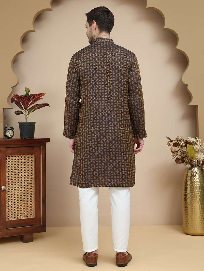 men mandarin neck kurta pyjama ethnic wear set - 21940867 - Standard Image - 4