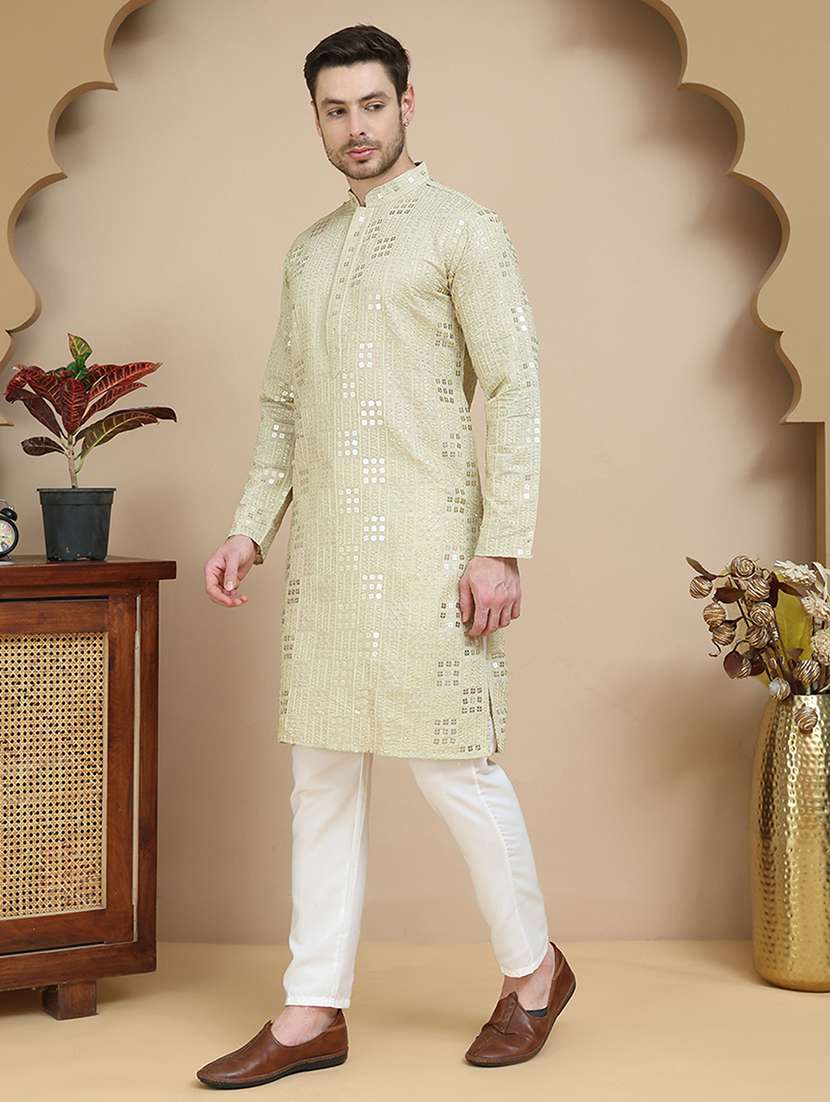 men mandarin neck kurta pyjama ethnic wear set - 21940869 -  Standard Image - 1