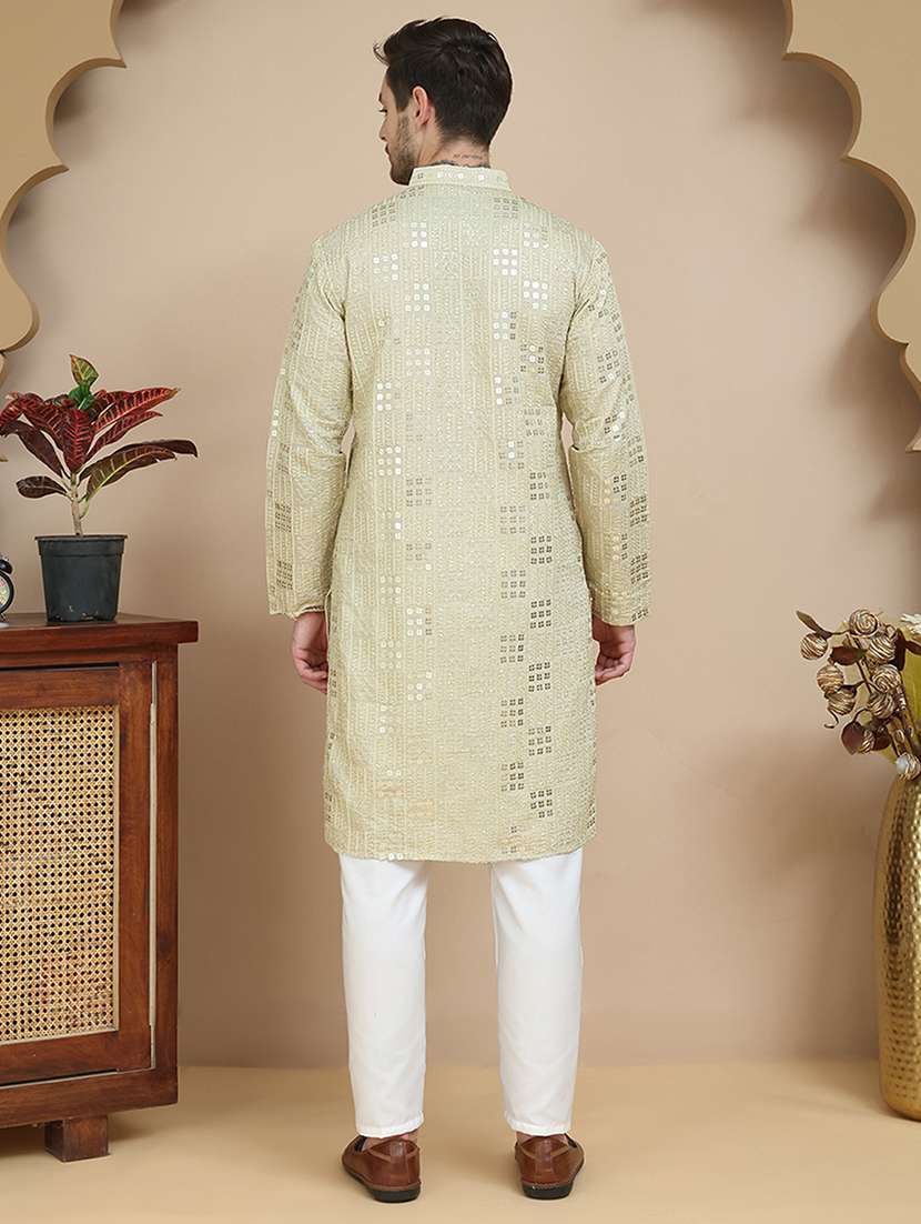 men mandarin neck kurta pyjama ethnic wear set - 21940869 -  Standard Image - 4