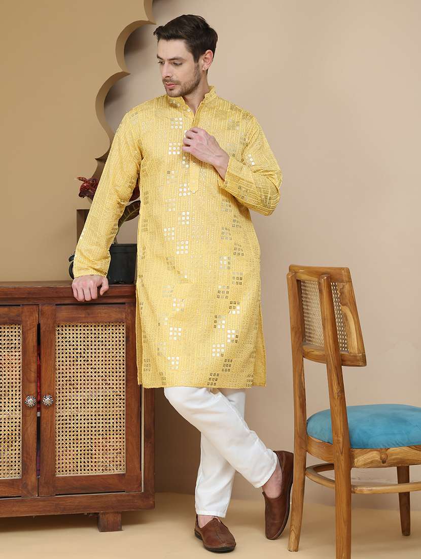 men mandarin neck kurta pyjama ethnic wear set