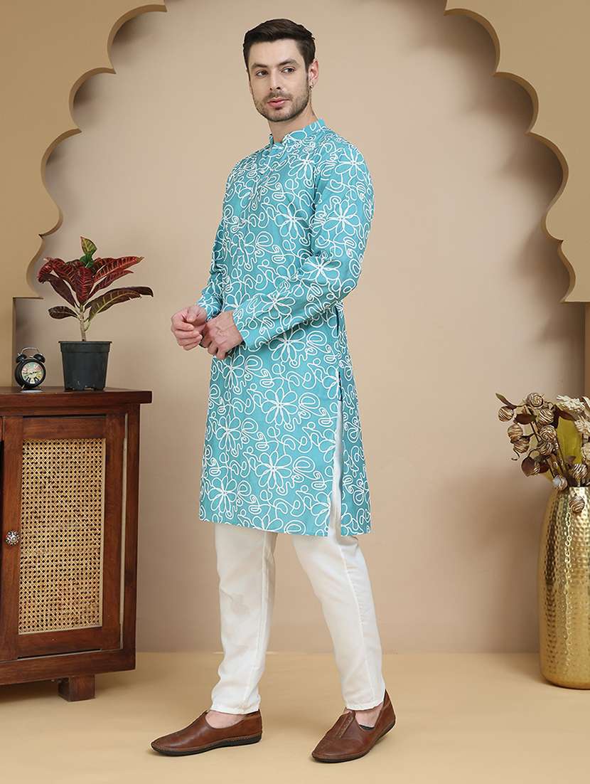 men mandarin neck kurta pyjama ethnic wear set