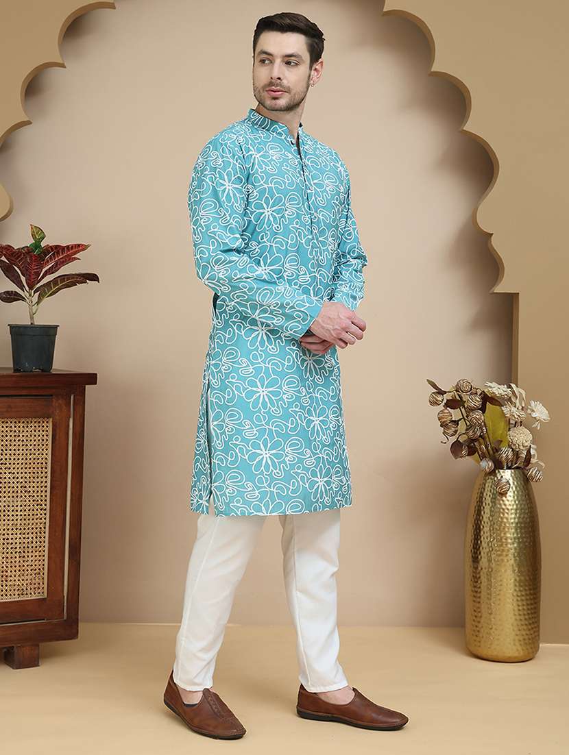 men mandarin neck kurta pyjama ethnic wear set - 21940873 -  Standard Image - 1