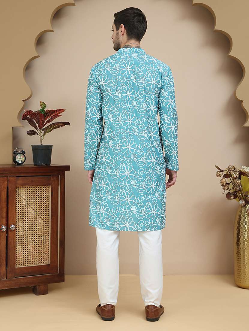 men mandarin neck kurta pyjama ethnic wear set - 21940873 -  Standard Image - 4