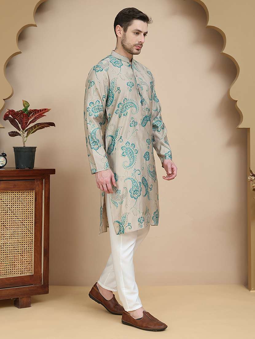 men mandarin neck kurta pyjama ethnic wear set - 21940874 -  Standard Image - 1