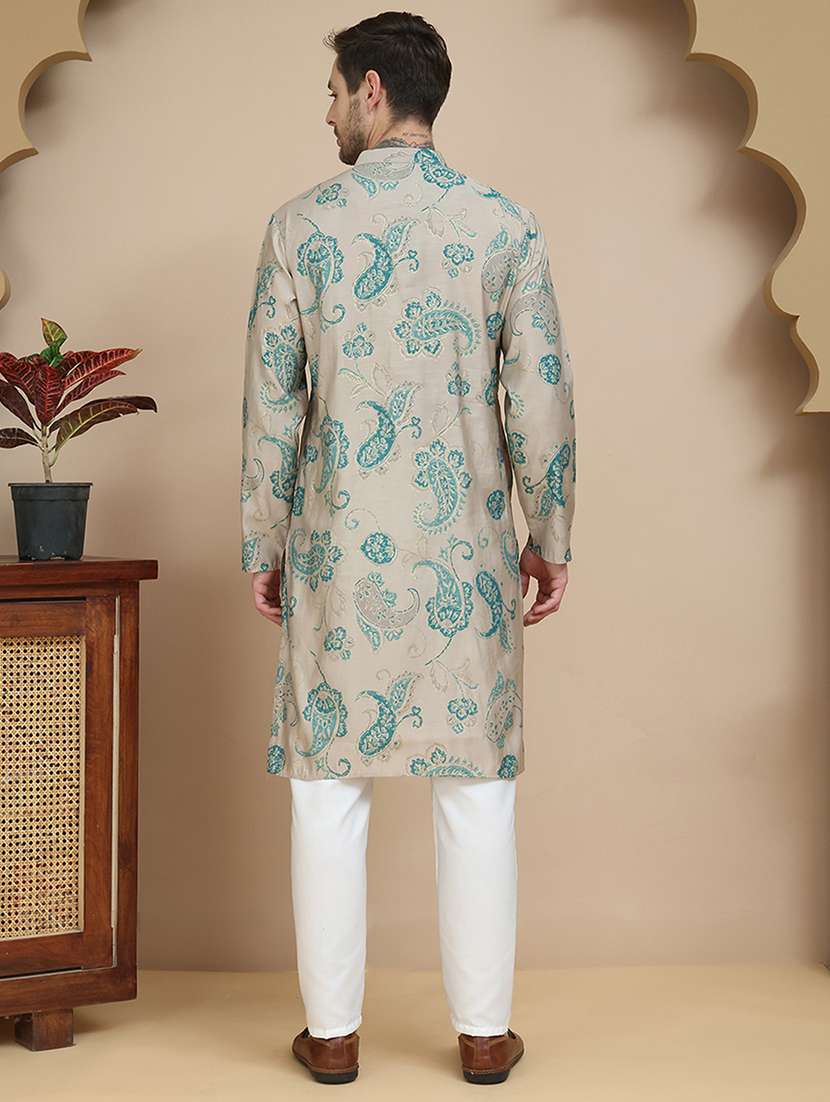 men mandarin neck kurta pyjama ethnic wear set - 21940874 -  Standard Image - 4
