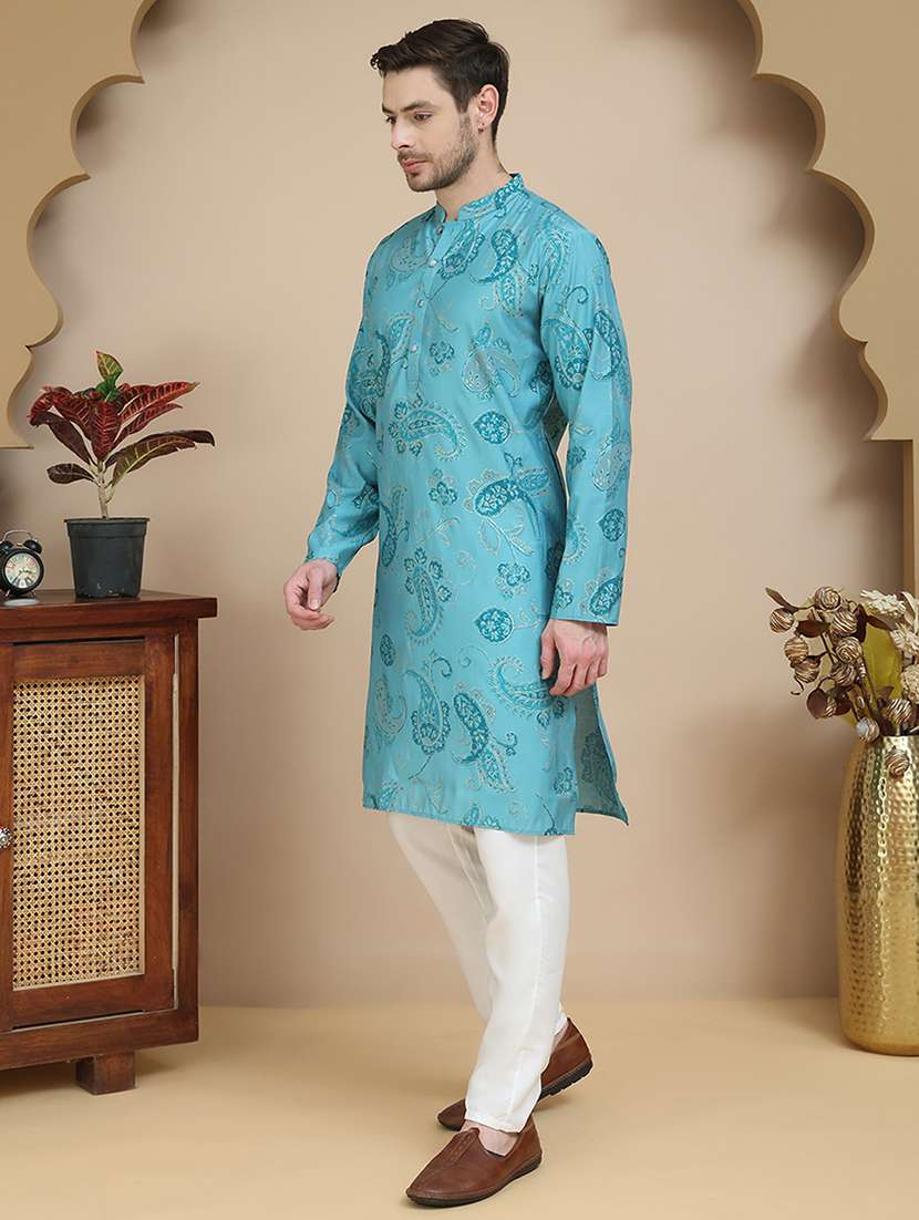 men mandarin neck kurta pyjama ethnic wear set - 21940875 -  Standard Image - 1