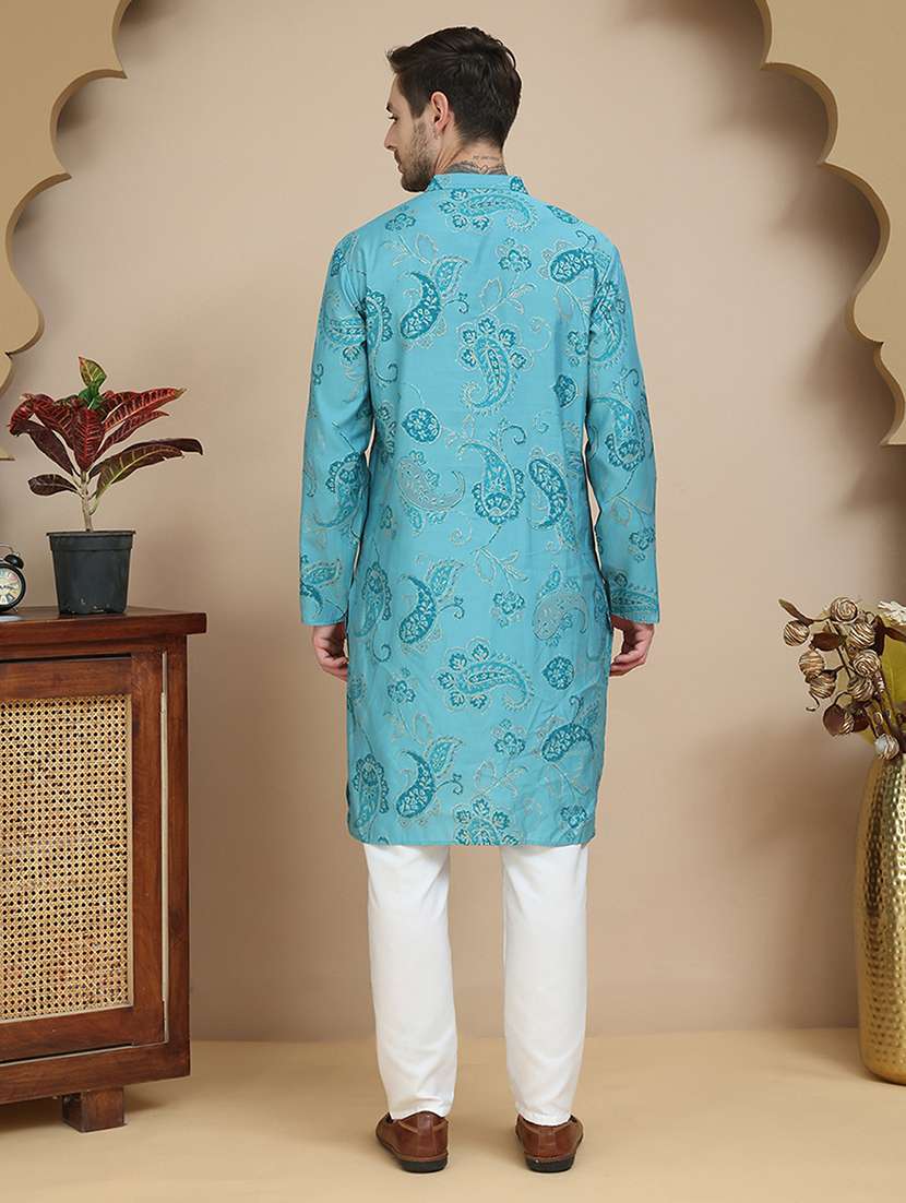 men mandarin neck kurta pyjama ethnic wear set - 21940875 -  Standard Image - 4