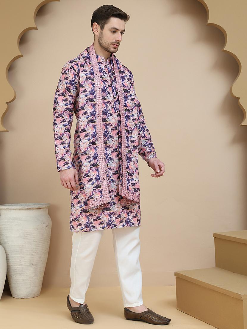 men mandarin neck kurta pyjama ethnic wear set - 21940876 - Standard Image - 1