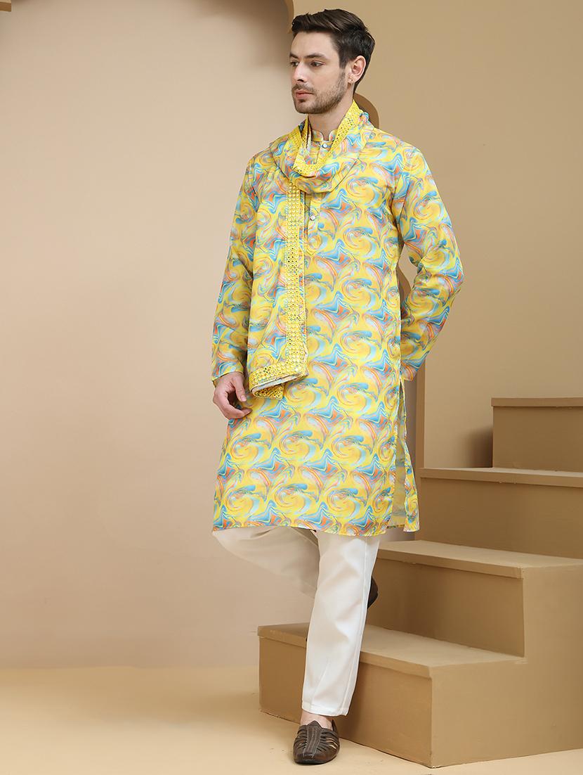 men mandarin neck kurta pyjama ethnic wear set - 21940877 - Standard Image - 1