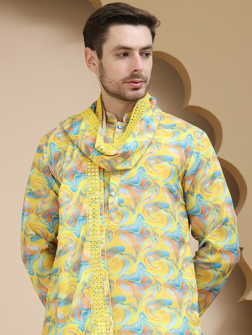 men mandarin neck kurta pyjama ethnic wear set - 21940877 - Standard Image - 4