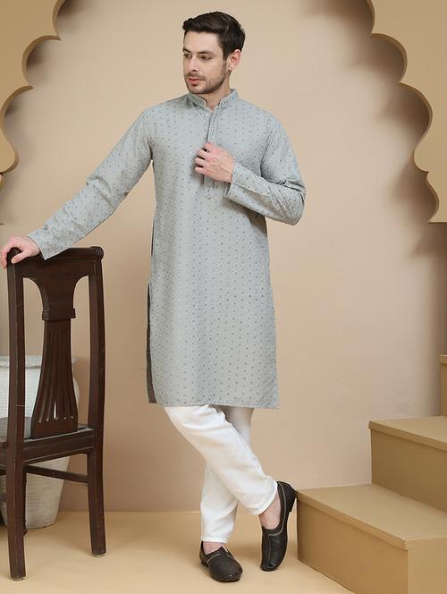 men mandarin neck kurta pyjama ethnic wear set - 21940879 - Standard Image - 0