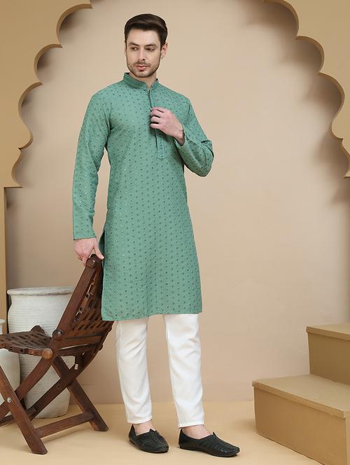 men mandarin neck kurta pyjama ethnic wear set - 21940881 -  Standard Image - 0